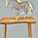 Copper and Porcelain Horse with Live Edge Ash Table Base